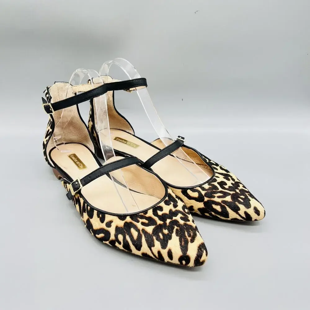 Louise Et Cie Shoes Womens 9.5 Brown Leopard Cow Hair Lo-Claire Flats Zip Ankle